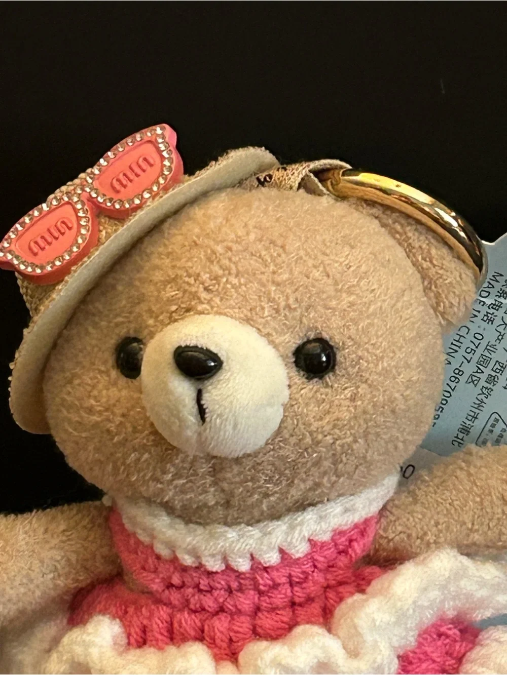 PREMIUM Plush Bear 🐻 Bag or Backpack 🎒 Charm in Pink and Cream with Gold Clasp